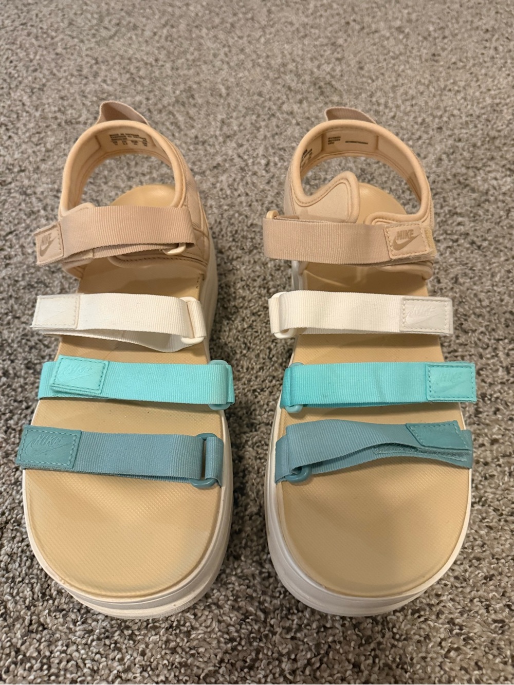 Nike Women's Multi-Color Beige and Aqua Strap Sandals